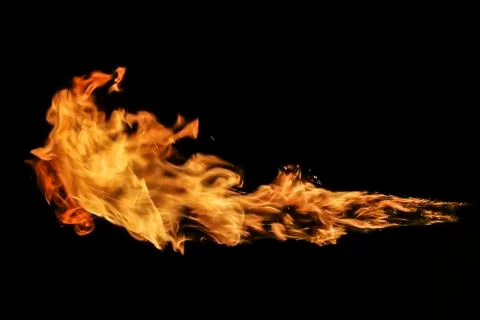 Fire flames on black background. Stock Photos