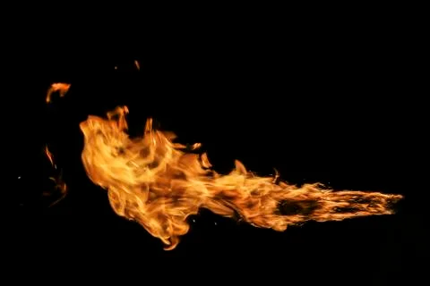 Fire flames on black background. Stock Photos