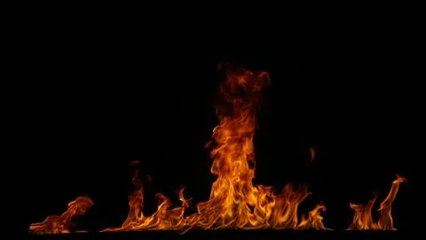 Fire flames on black background. Stock Photos