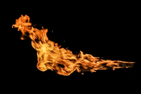 Fire flames on black background. Stock Photos