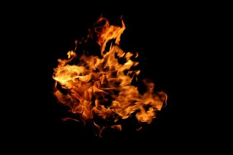 Fire flames on black background. Stock Photos