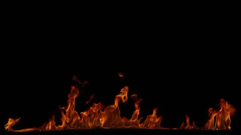 Fire flames on black background. Stock Photos