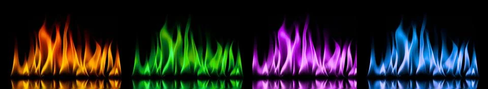 Fire flames on a black background Stock Photos