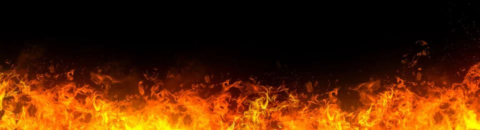 Fire Flames on Black Background Stock Photos