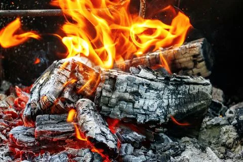 Fire flames on a black background 写真素材