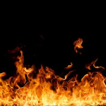 Fire flames on black background. Stock Photos