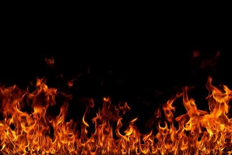 Fire flames on black background. Stock Photos