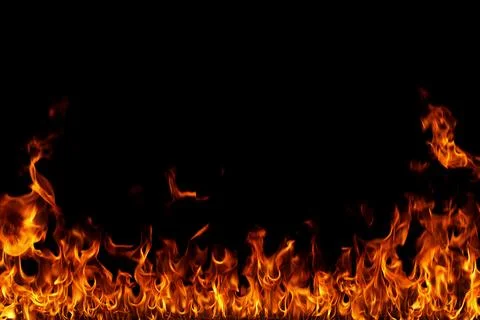 Fire flames on black background. Stock Photos
