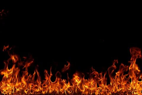 Fire flames on black background. Stock Photos