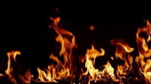 Fire flames on black background. RAW video record Stock Footage 60882071