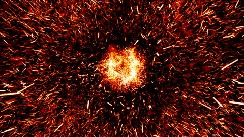 Fire flames on black background. Realistic fiery explosion with sparks over.. Stock Illustration