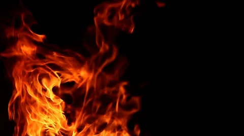 Fire flames on black background, Slow Motion Stock Footage 34400289