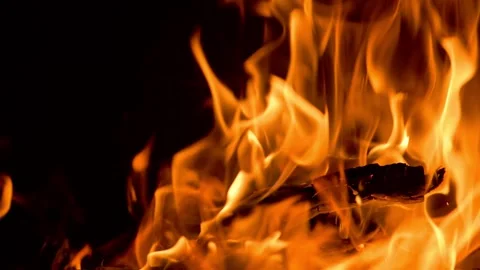 Fire flames on black background. Slow motion 120 fps. Stock Footage 278462602