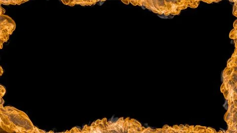 Fire flames on a black background with smoke. Fire burning frame. Fire fram.. Stock Photos