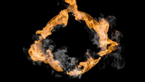 Fire flames on a black background with smoke. Ring of fire on a black backg.. Stock Photos