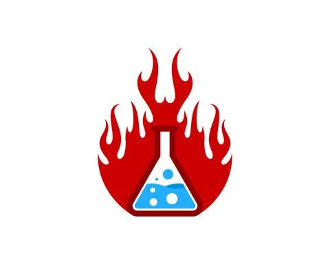 Fire flames with bottle laboratory inside Stock Illustration