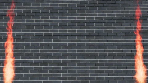 Fire Flames Burning on Brick Wall Background 库存影片 339828125