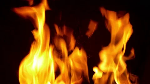 Fire Flames Burning in Fireplace on Black Background Slow Motion Stock Footage 146573853