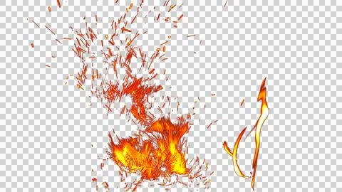 Fire flames burning with red hot sparks on transparent background and textu.. Illustrazione stock