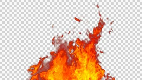 Fire flames burning with red hot sparks on transparent background and textu.. Stock Illustration