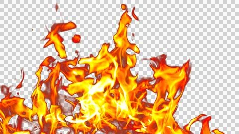 Fire flames burning with red hot sparks on transparent background and textu.. Stock Illustration
