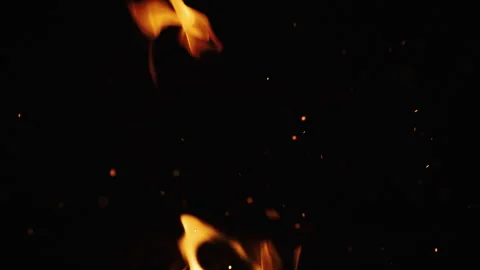 Fire Flames Burning with Sparks on Black Background Stock Footage 346175941
