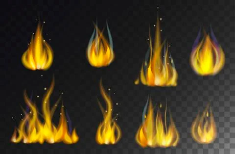 Fire flames collection isolated on black background vector Stock Illustration