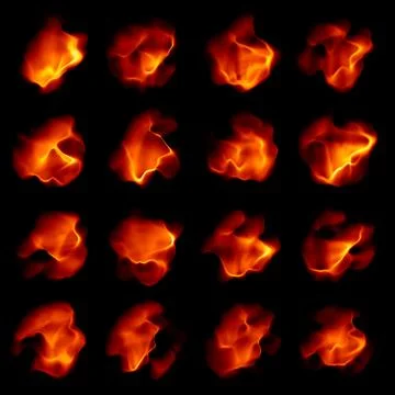 Fire flames collection isolated on black background Stock Illustration