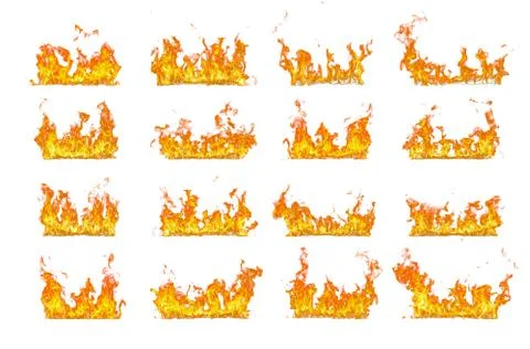 Fire flames collection isolated on white background. Stock Photos