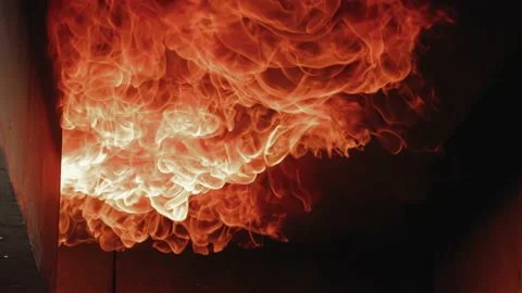 Fire flames crawl along interior house ceiling in dramatic slow motion Stock-Footage 232650584