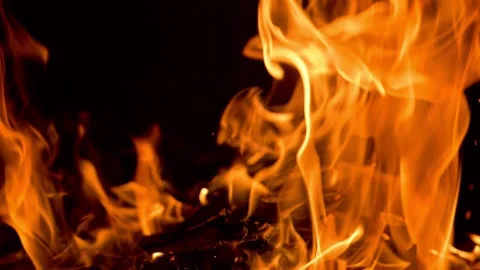 Fire flames in fireplace. 4K Slow motion video. Stock Footage 278534852