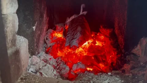 Fire flames in fireplace. Cosy and calm burning logs Stock Footage 278739859