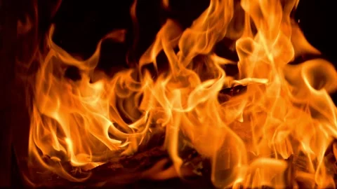 Fire flames in fireplace. Slow motion 120 fps. Stock Footage 278461556