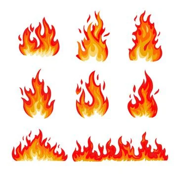 Fire flames flat collection Stock Illustration