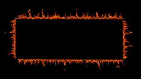 Fire flames frame on black background. Stock Photos