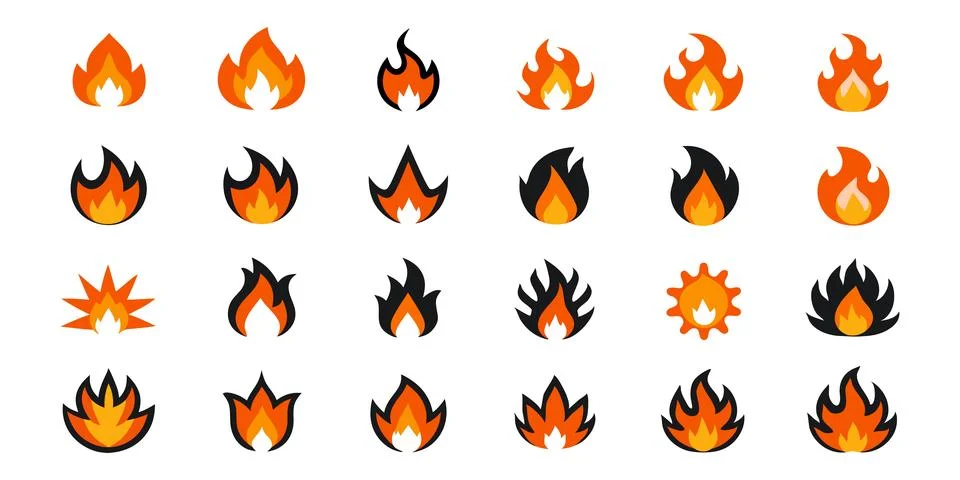 Fire Flames icon Set. Fire Flames. Flame symbols. Set of colorful fire flame. Stock Illustration