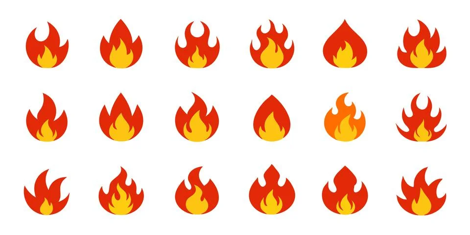 Fire Flames icon Set. Fire Flames. Flame symbols. Set of colorful fire flame. Stock Illustration