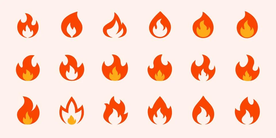 Fire Flames icon Set. Fire Flames. Flame symbols. Set of colorful fire flame. Stock Illustration