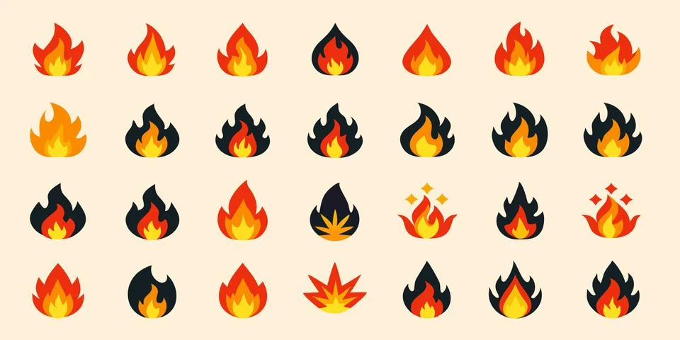 Fire Flames icon Set. Fire Flames. Flame symbols. Set of colorful fire flame. Stock Illustration