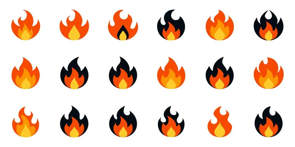 Fire Flames icon Set. Fire Flames. Flame symbols. Set of colorful fire flame. Stock Illustration