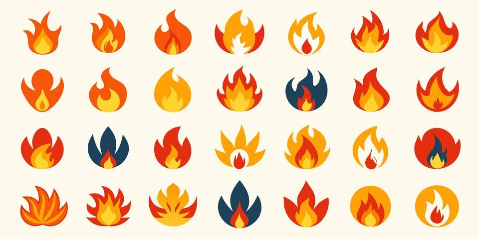 Fire Flames icon Set. Fire Flames. Flame symbols. Set of colorful fire flame. Stock Illustration
