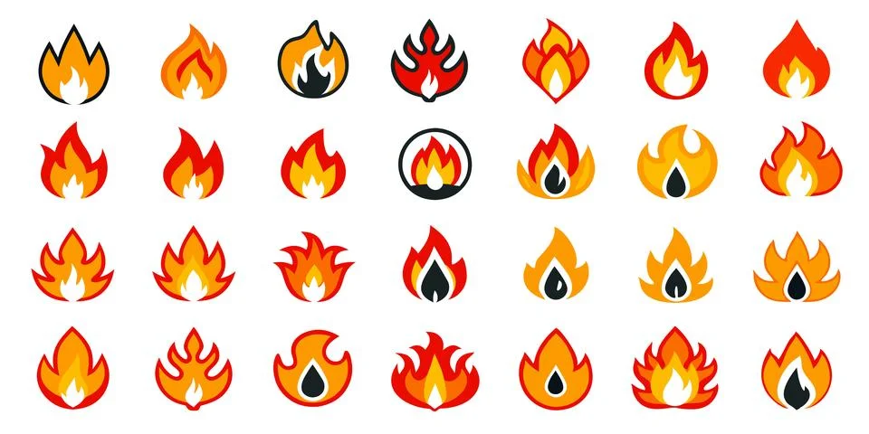 Fire Flames icon Set. Fire Flames. Flame symbols. Set of colorful fire flame. Stock Illustration
