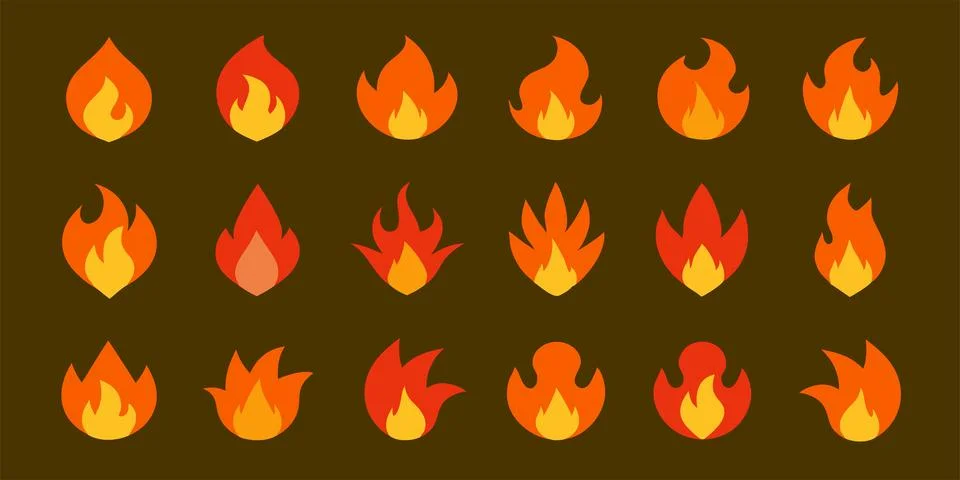 Fire Flames icon Set. Fire Flames. Flame symbols. Set of colorful fire flame. Stock Illustration