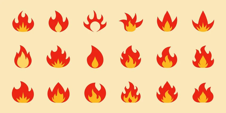 Fire Flames icon Set. Fire Flames. Flame symbols. Set of colorful fire flame. Stock Illustration