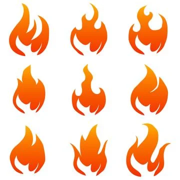 Fire flames icon set vector illustration bonfire orange gradient shapes イラスト素材