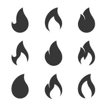 Fire Flames Icons Set on White Background. Vector Illustrazione stock