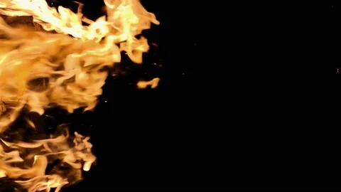 Fire Flames Igniting and blazing up in Slow Motion isolated on black backgroun Stock Footage 113263569