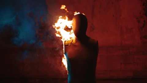 Fire Flames Igniting And Burning - Slow Motion. Dummy burns in slow motion. Stock Footage 126042132
