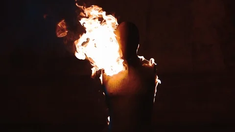 Fire Flames Igniting And Burning - Slow Motion. Dummy burns in slow motion. Stock Footage 126042432