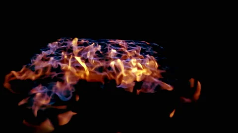 Fire flames isolated on black background. Ceiling on fire Stock Footage 104808657